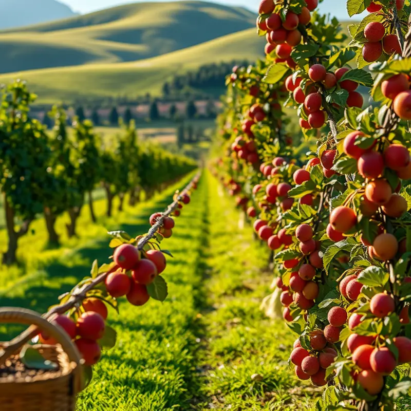 A picturesque landscape featuring a bountiful variety of organic produce.