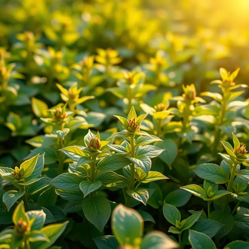 Tranquil field of lemon balm reflecting its calming properties.