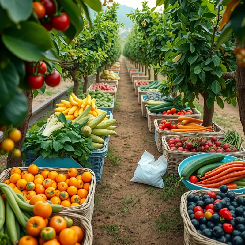 A sunlit field full of vibrant produce symbolizing the richness of healthy eating.