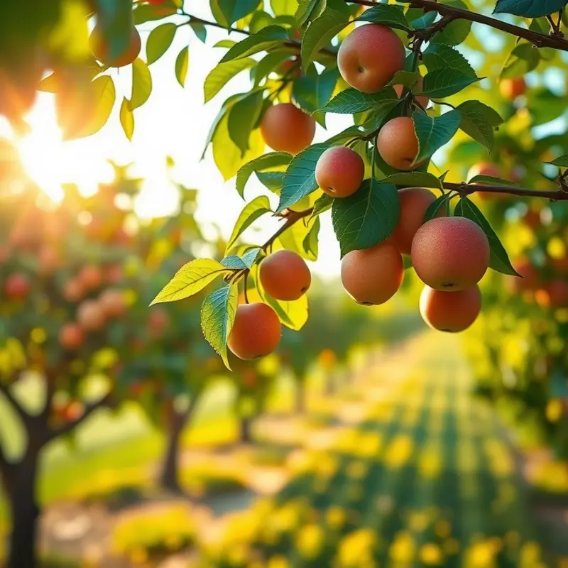 A sunlit field showcasing vibrant organic produce among lush greenery.
