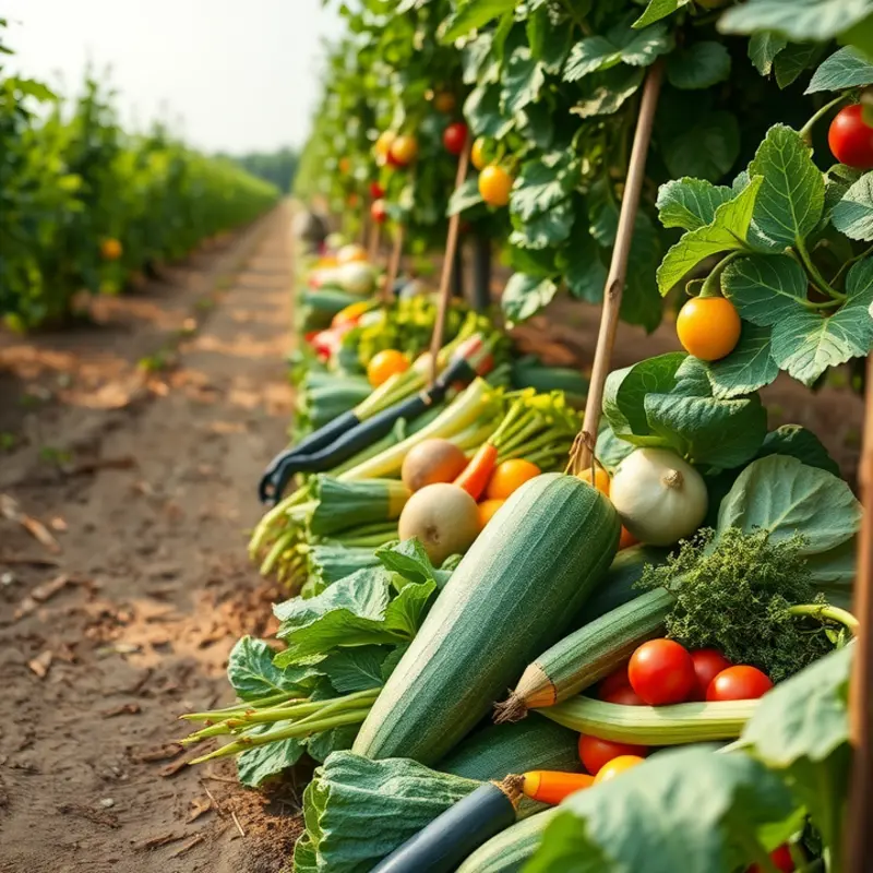 A radiant sunlit field teeming with organic fruits and vegetables.