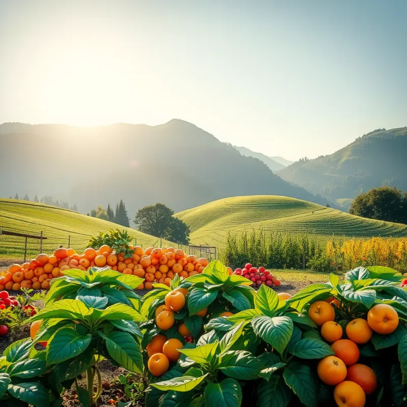 A vibrant sunlit field of organic produce showcasing the beauty of nature and abundance.