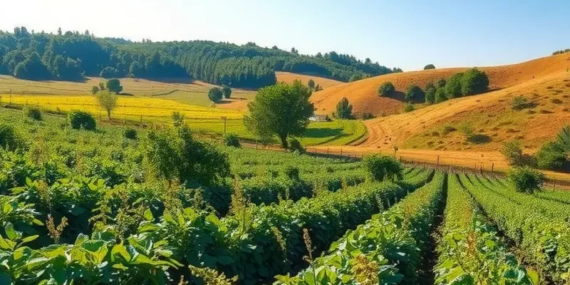 A sunlit orchard bursting with vibrant fruits and vegetables, surrounded by lush nature.