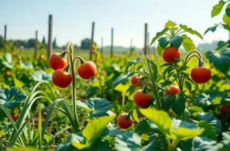 Vibrant field filled with organic produce in a serene, natural landscape.