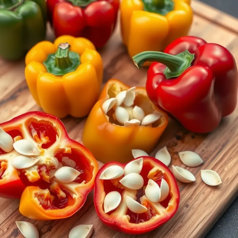 Sliced bell peppers ready for seed removal.