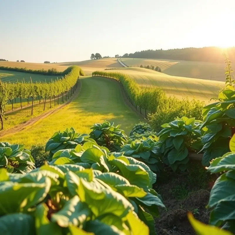 A sunlit field showcasing an abundance of vibrant fruits and vegetables.