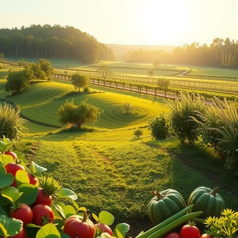 A sunlit Mediterranean landscape with vibrant fruits and vegetables embodying health and abundance.