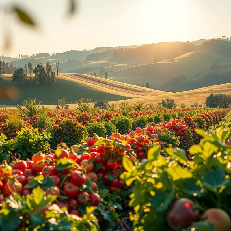A vibrant landscape symbolizing the agricultural richness influenced by the Silk Road.