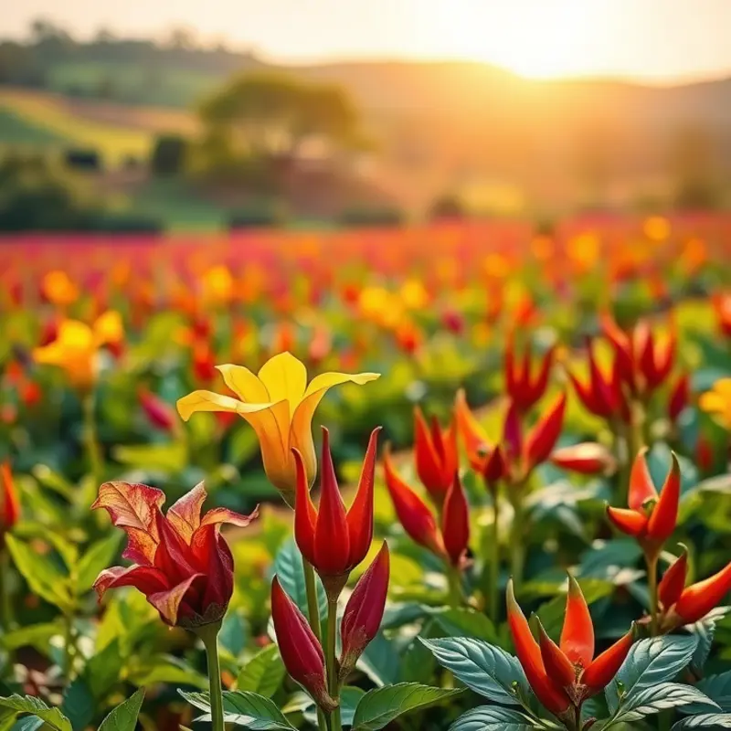 A vibrant field showcasing various spice plants that have influenced global cuisines.