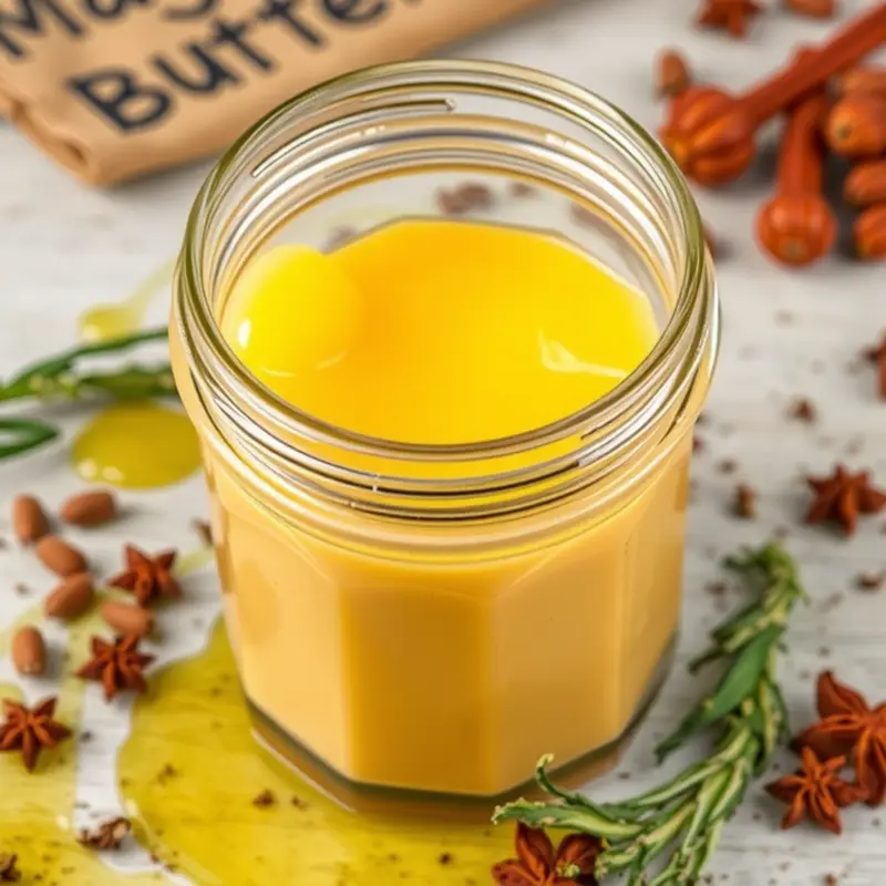 An array of butter in different forms with fresh organic produce.