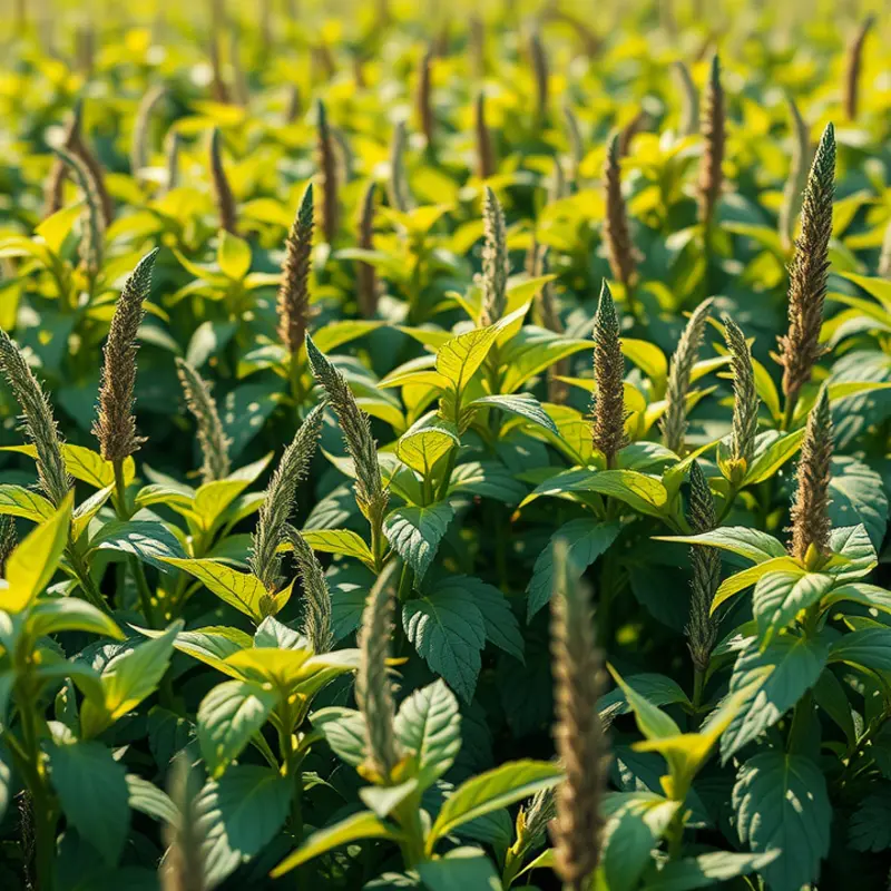 A vibrant field illustrating the natural beauty of stinging nettle amidst wild herbs, symbolizing health and nutrition.