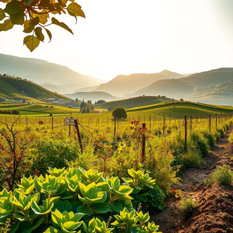 A sunlit orchard filled with fresh organic vegetables.
