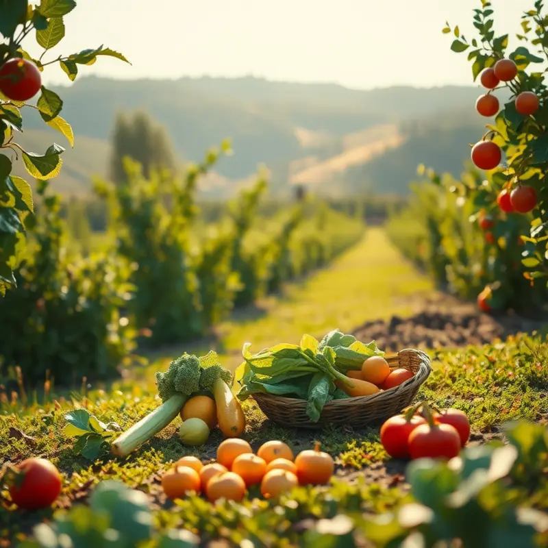 A vibrant field filled with fresh vegetables and fruits, symbolizing the abundance of nutritious ingredients for one-pot meals.