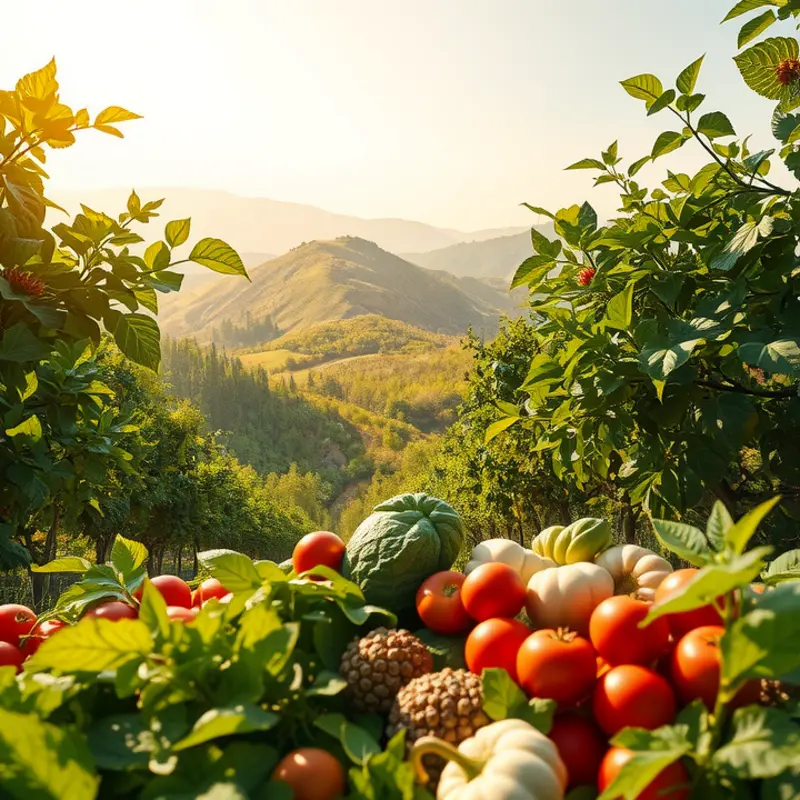 A vibrant sunlit field of organic produce highlighting nutritional diversity.