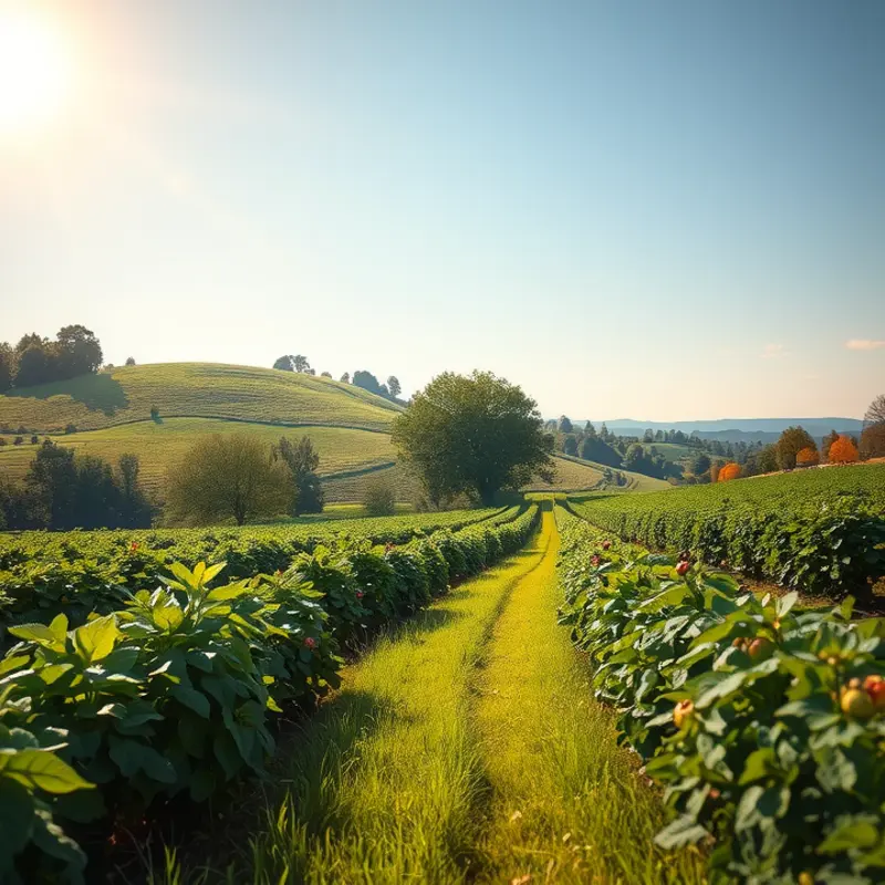 A vibrant orchard filled with fresh berries bathed in sunlight.