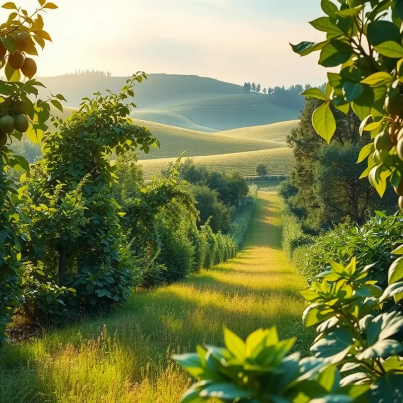 A vibrant field of blueberries under warm sunlight, showcasing their natural growth.
