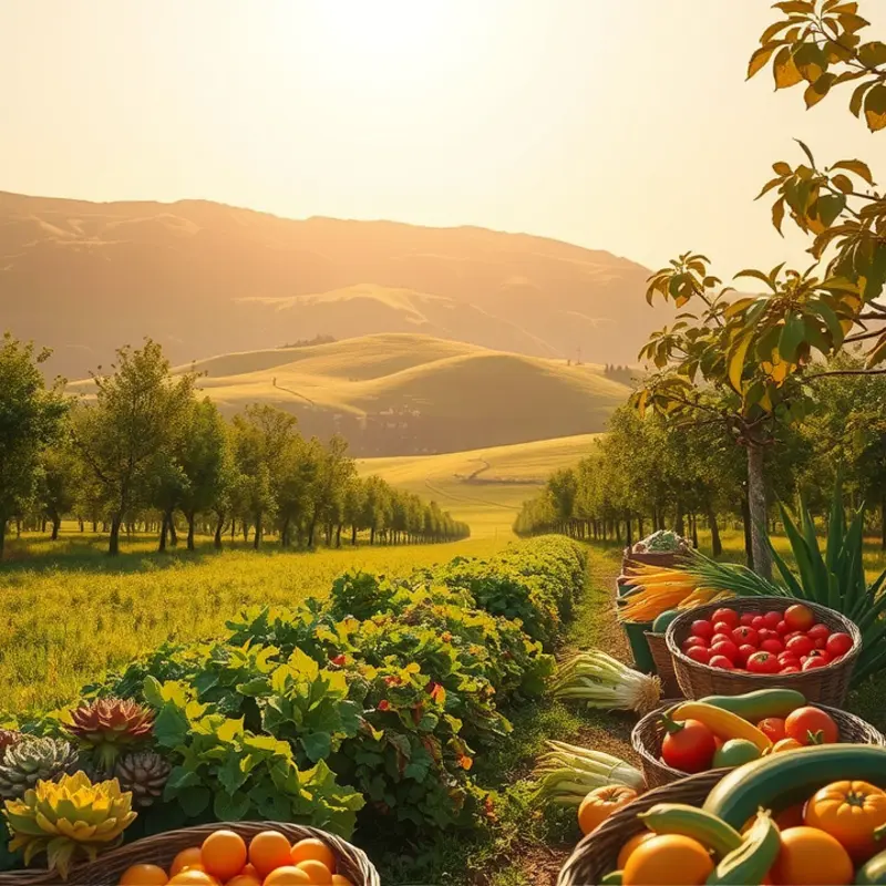 A vibrant field filled with lush greenery and healthy vegetables, capturing the essence of natural nutrition.