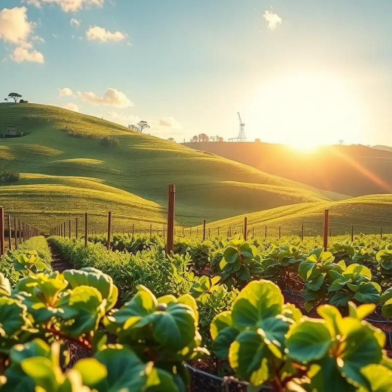A sunlit field of organic carrots surrounded by lush greenery.