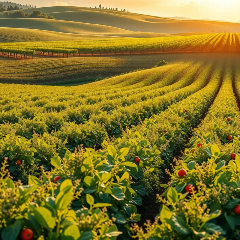 A sunlit field rich in organic produce, symbolizing abundance and nourishment.