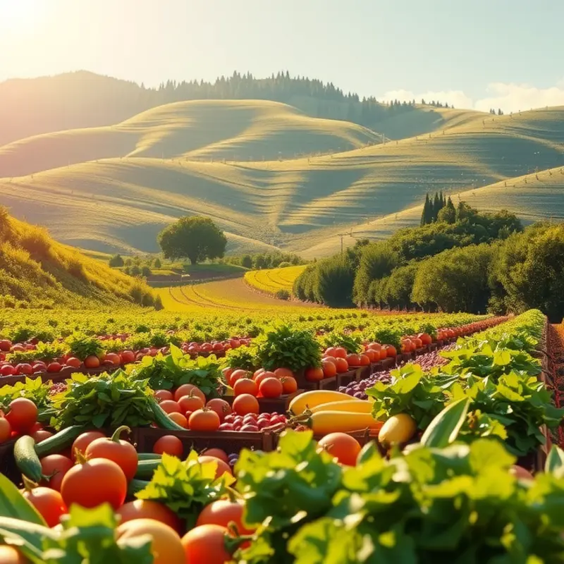 A vibrant sunlit field abundant with organic produce.
