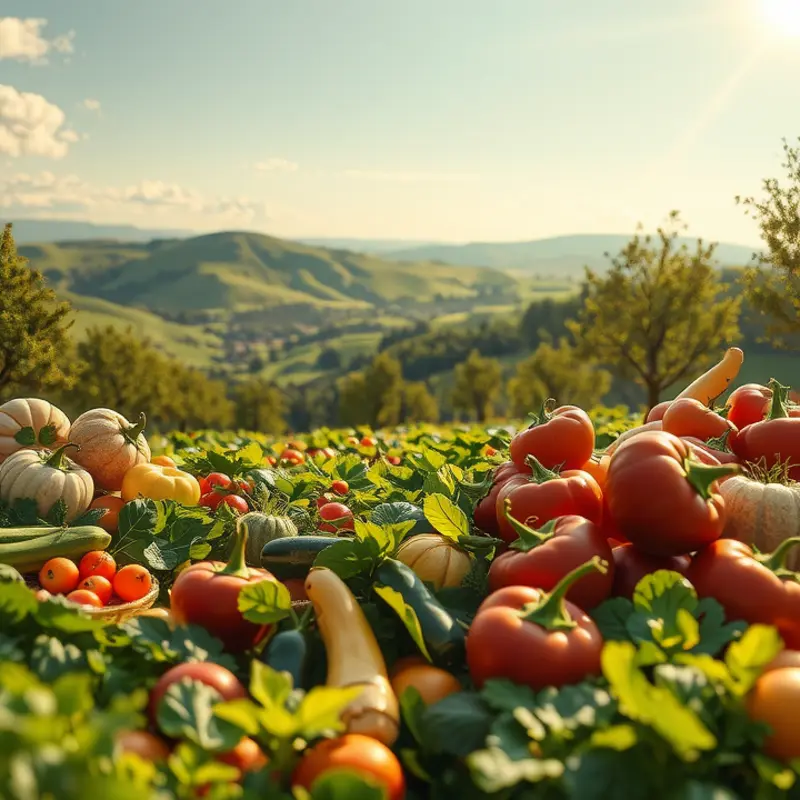 A vibrant sunlit field filled with healthy produce.