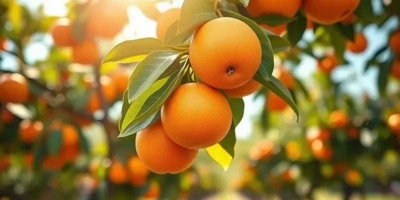 A picturesque sunlit field filled with vibrant citrus fruits, embodying the essence of fresh produce.