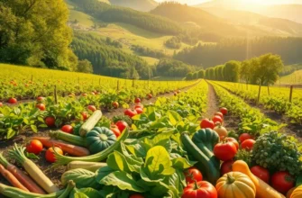 A beautiful sunny field displaying a wide variety of fresh produce growing naturally