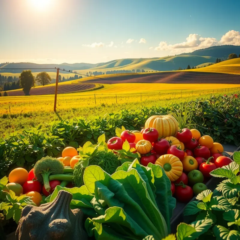 A breathtaking view of a sunlit field rich with organic produce.