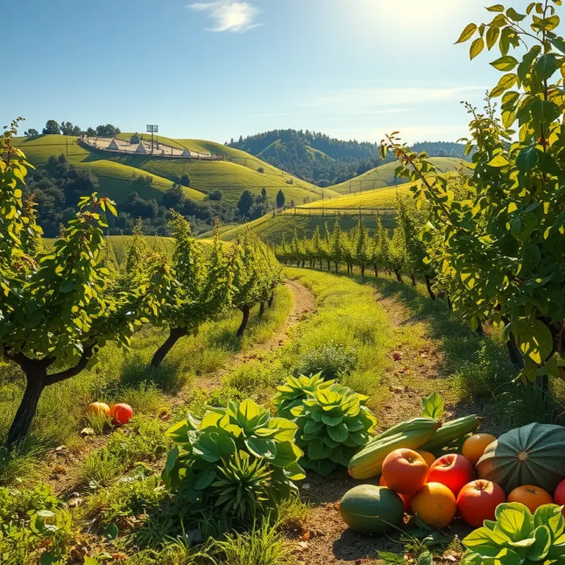 A vibrant sunlit orchard rich in organic produce symbolizes healthy nourishment.