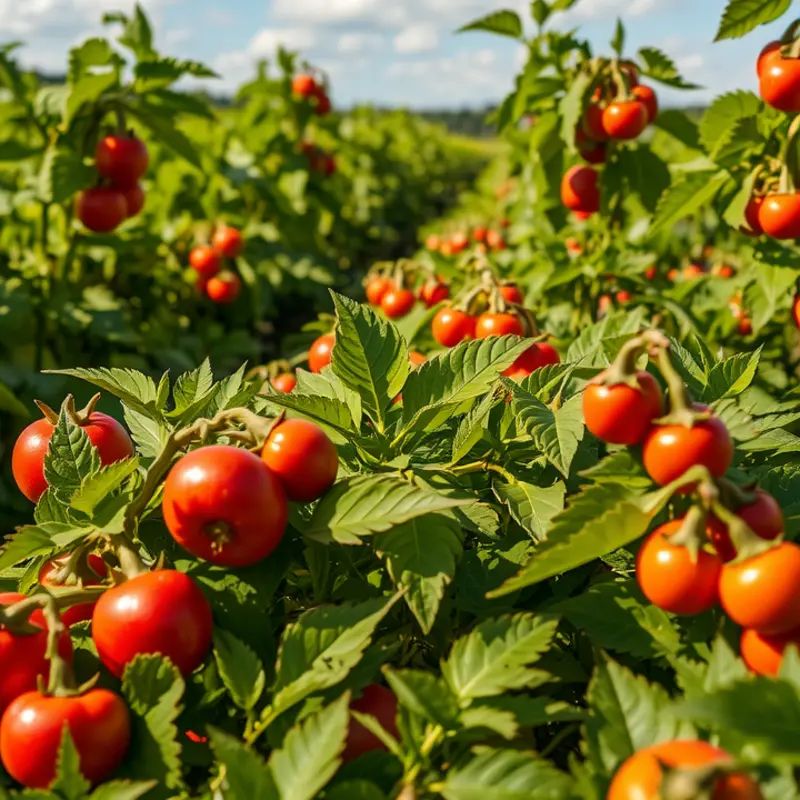 A sunlit field full of vibrant produce symbolizing the richness of healthy eating.