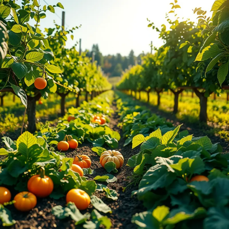 A beautiful sunlit field with vibrant produce, symbolizing the nourishing connection between food and emotions.