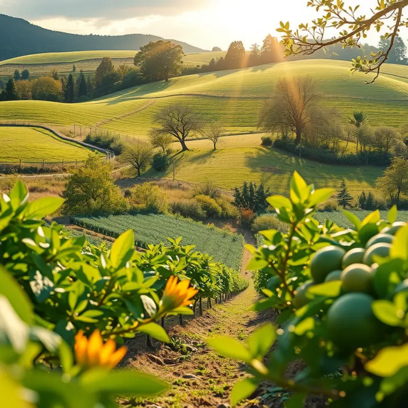 A sunlit field representing the abundance and freshness of organic produce.