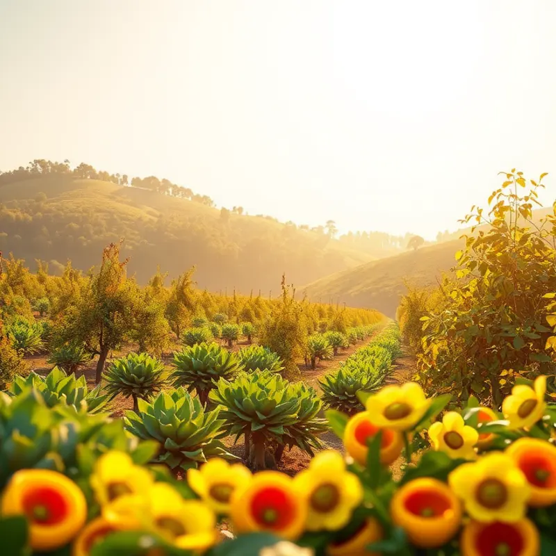 A vibrant sunlit field showcasing healthy, organic produce.