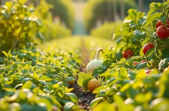 A scenic landscape with lush organic produce in vibrant colors, representing healthy nourishment.