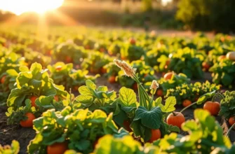 A scenic view of a sunlit field filled with colorful vegetables and fruits, illustrating the theme of healthy nutrition.