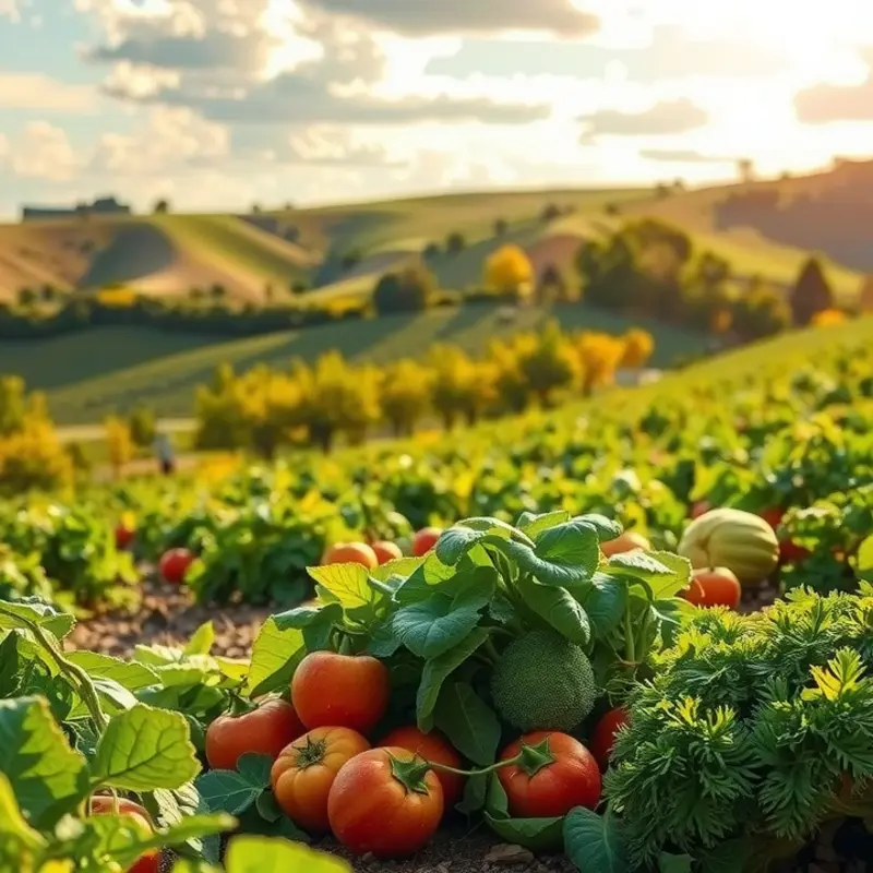 A sunlit field showcasing the vibrant vegetables that can be used in fermentation.