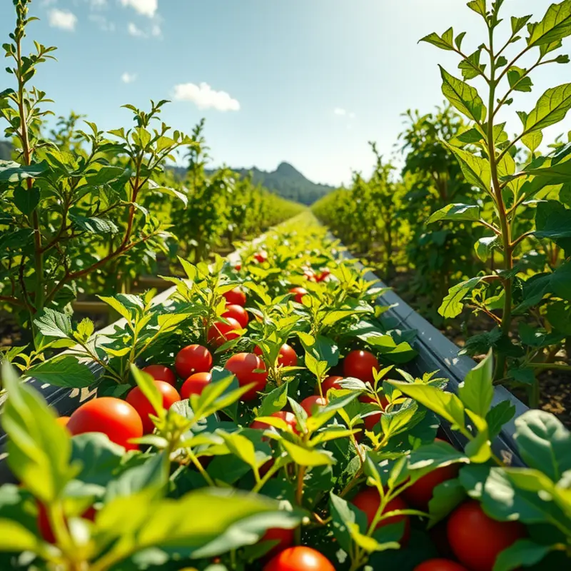 A sunlit field abundant with healthy, organic produce.