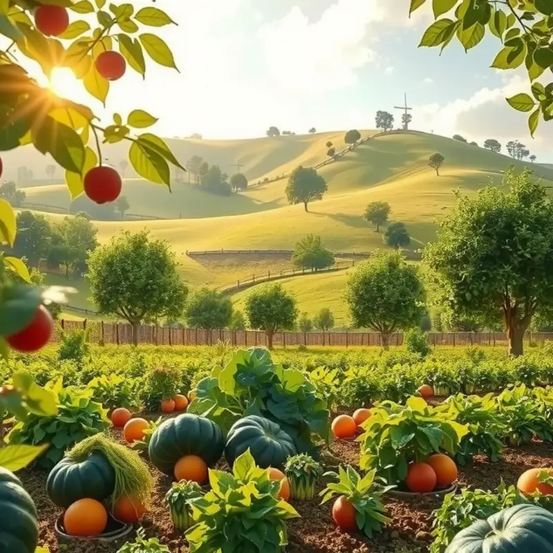 A sunlit field showcasing the abundance of fresh organic produce.