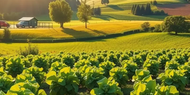 A vibrant sunlit field showcasing an abundant harvest of vegetables and fruits, emphasizing healthy choices.