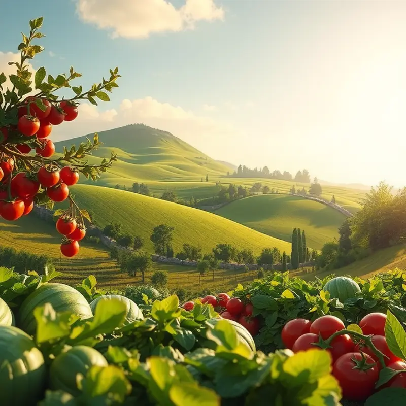 A vibrant field illustrating the abundance of organic vegetables and fruits.