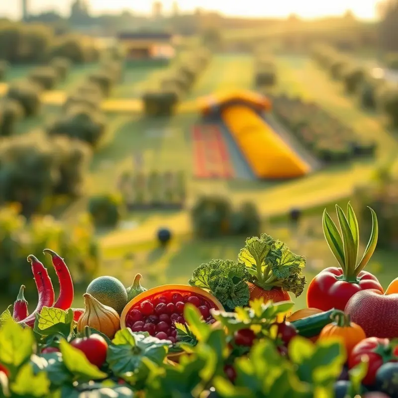 A vibrant sunlit field full of fresh organic produce.