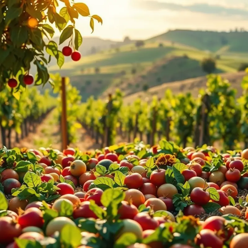 A lush landscape filled with vibrant vegetables and fruits, embodying the essence of fresh ingredients.