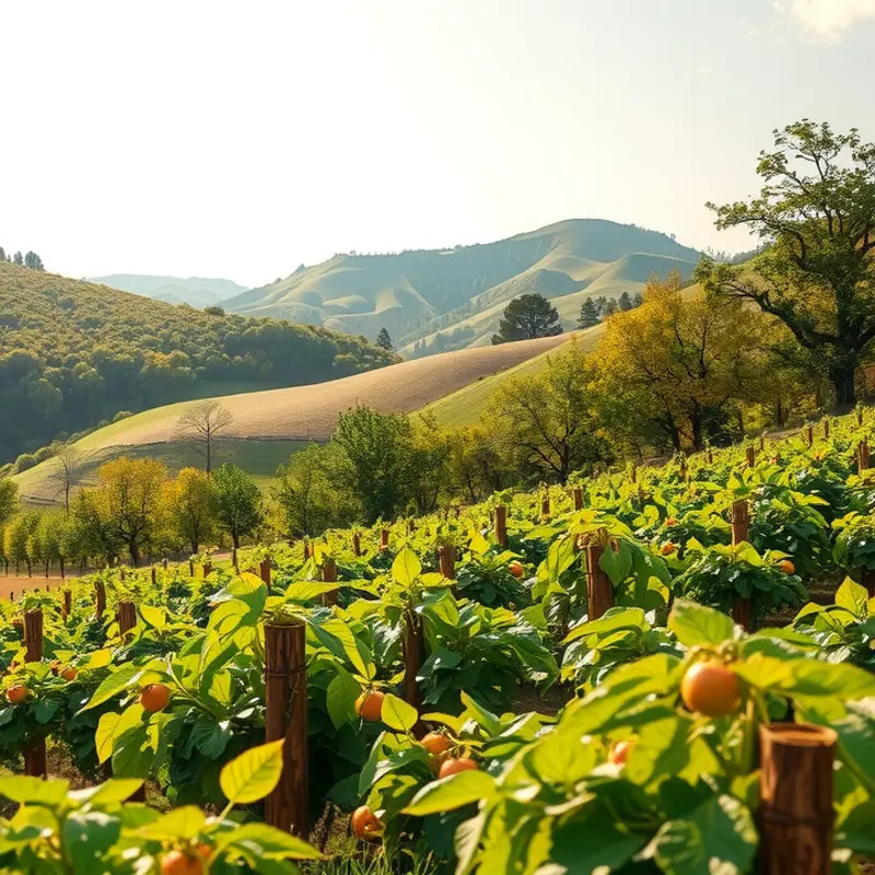A vibrant sunlit field filled with fresh vegetables and fruits, symbolizing nature’s abundance.