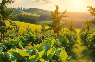 Bright and sunny landscape showcasing an array of vibrant vegetables and fruits growing in a natural setting.