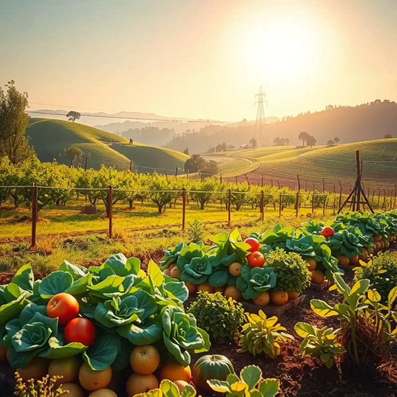 A vibrant sunlit orchard filled with fresh organic produce.