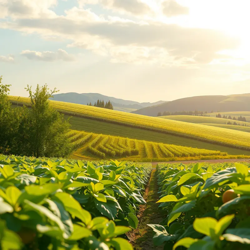 A vibrant, sunlit field showcasing lush organic produce.
