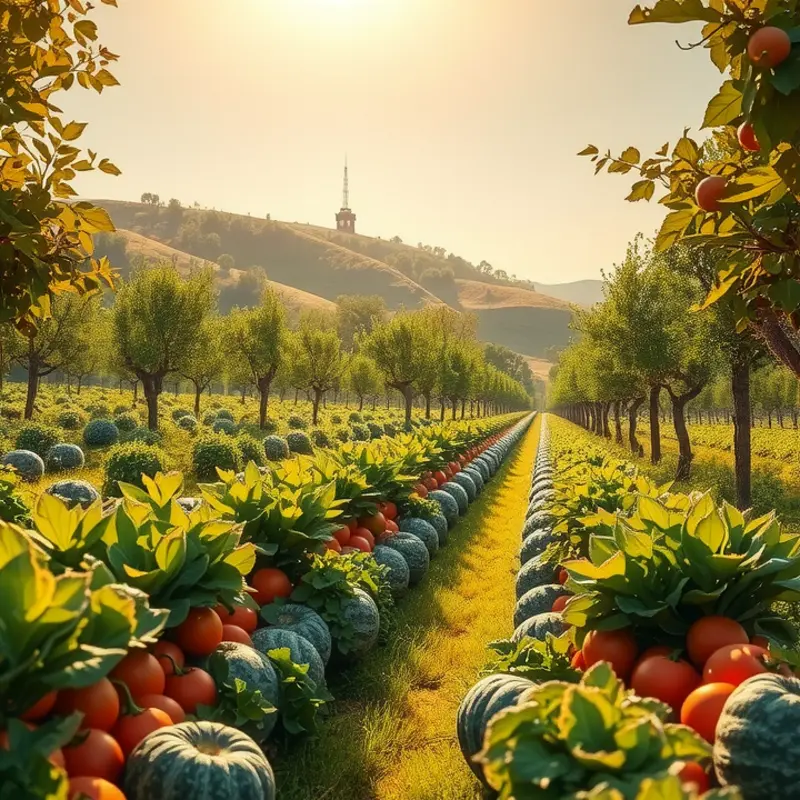 A vibrant sunlit field showcasing organic produce.