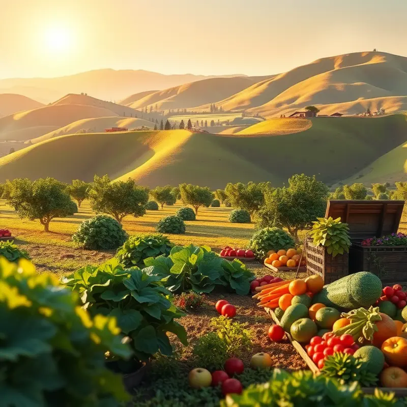 Sunlit field showcasing the abundance of organic vegetables and fruits.