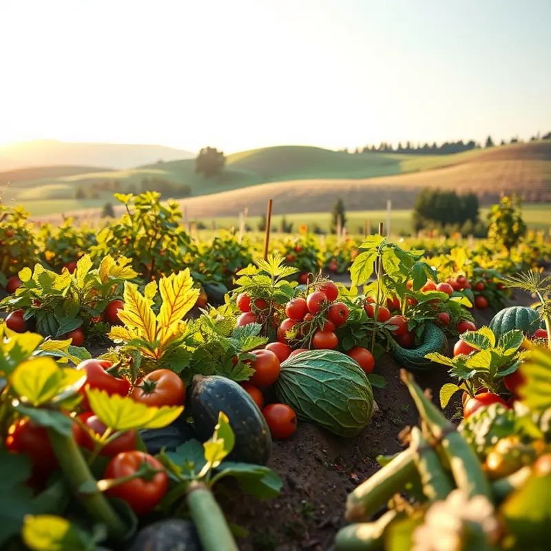 A lush, sunlit field showcasing vibrant organic produce.