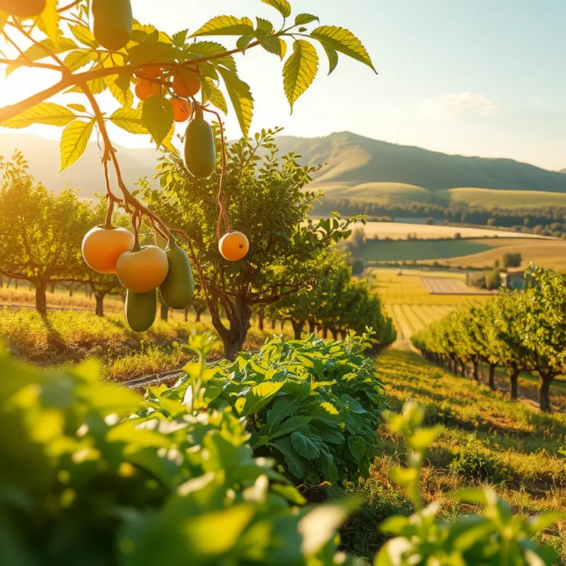 A vibrant sunlit field showcasing healthy organic produce.